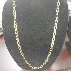 Gold cable link necklace with silver and crystal link details